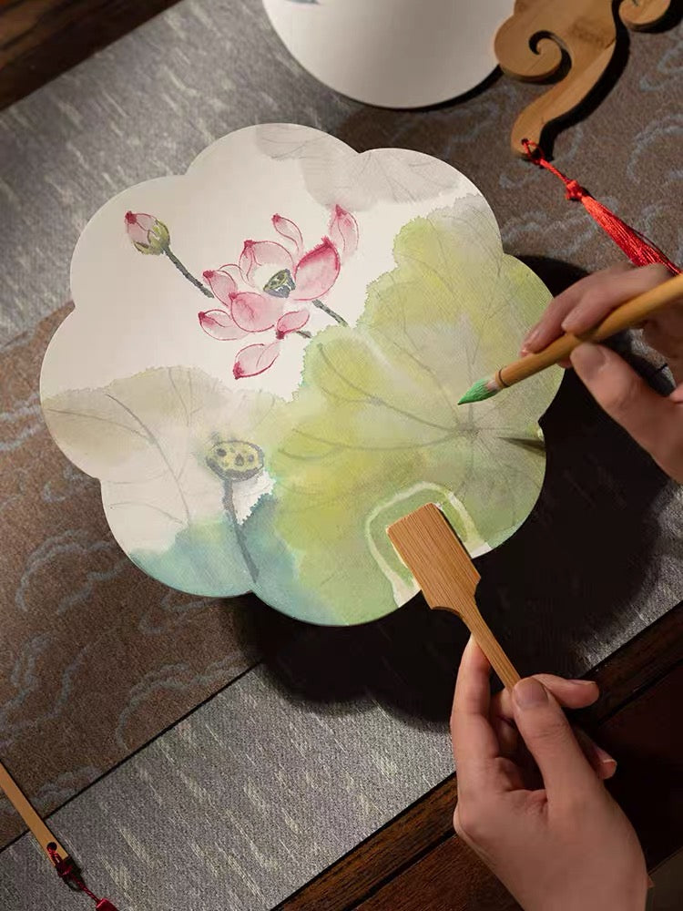 【Eventail rond 宣纸团扇】非遗宣纸团扇手绘DIY空白加厚 – WULOLIFE