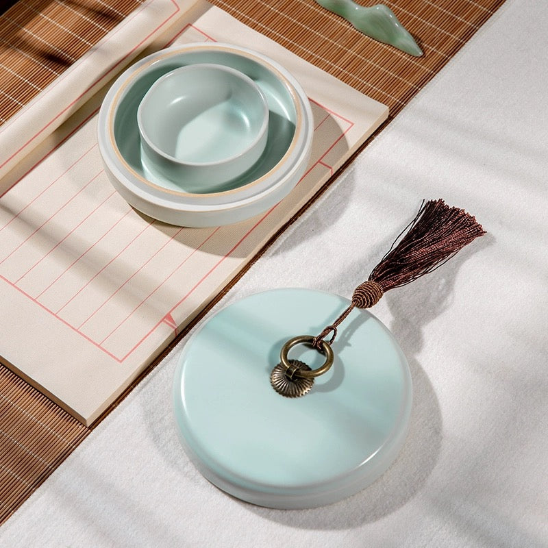 Ink Ceramic Inkstone 陶瓷砚台] Ceramic Celadon Hotpot Inkstone
